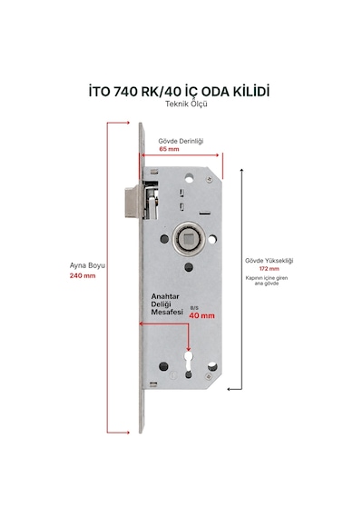 Kilit 740RK/40 Rulmanlı Sessiz Gömme Kapı Kilidi - Ahşap İç Kapı Mekanizması