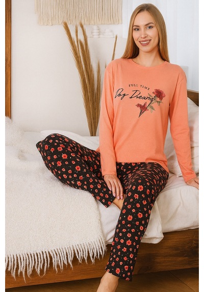 Remsa Kadın Desenli Saphire Pijama Takımı 0477 Nar Çiçeği02 Narçiçeği02