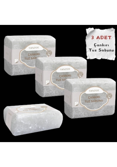 Hanzade Bitkisel Çankırı Tuz Sabunu 300-350 Gr X 3 Adet Zengin Mineralli Doğal Saf Çankırı Kaya Tuzu Sabunu 285 ML