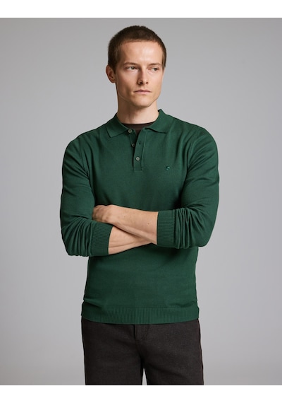 Pierre Cardin Koyu Yeşil Slim Fit Düğmeli Polo Yaka Basic Triko Kazak 50333894-vr079