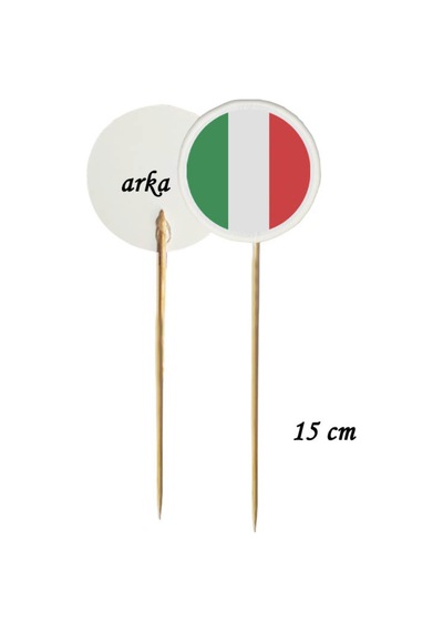 15 Cm Uzun Kürdan - 20 Adet Dekoratif İtalya Bayrağı Baskılı Kürdan