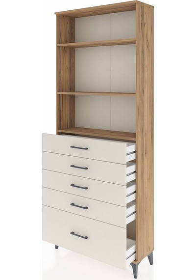 Arges Dolap 3 Raflı 5 Çekmeceli 88x30x221 Çam-aytaşı Çam