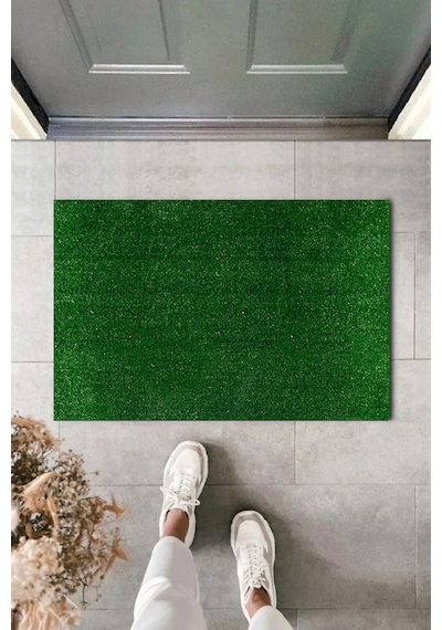 Vl Dekoratif Premium Kalite Suni Çim Kapı Önü Paspası 7 Mm Yeşil 50 x 75
