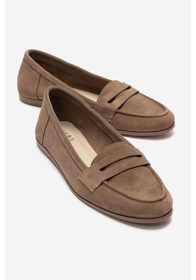 Luvi Shoes F02 Vizon Bej Süet Hakiki Deri Kadın Loafer Ayakkabı