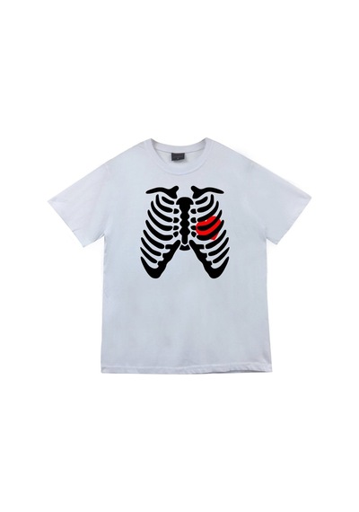 Stoned&Fame Unisex Beyaz İskelet Rib Cage Kurukafa Baskılı T-shirt Beyaz