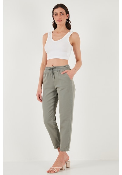 Lela Pamuklu Normal Bel Regular Fit Düz Paça Bayan Pantolon 668Yp42282S4 Açık Haki