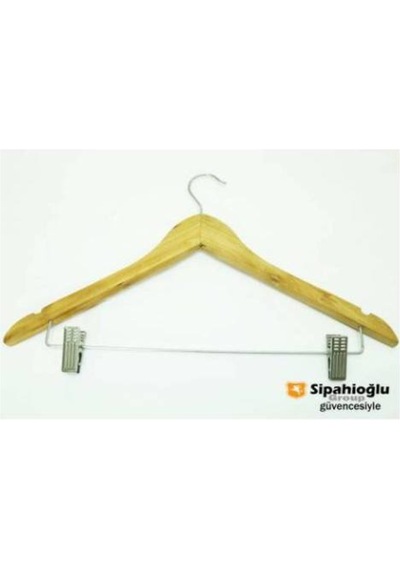 Ahşap Pantolon Mandallı Askı Elbise Askısı 44Cm 10 Ahşap