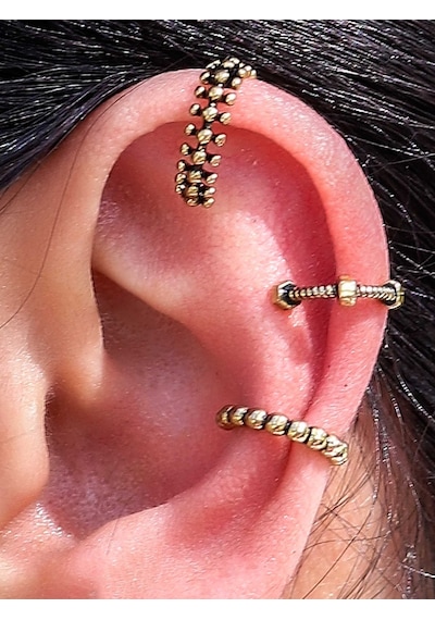 Vintage Antik 3'lü Deliksiz Ear Cuff Ayarlanabilir Kıkırdak Küpe Seti Eukk6 Sarı