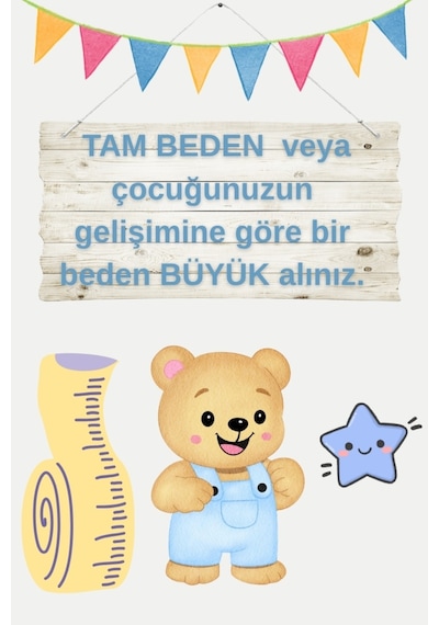 Nota Kids Baskılı Çocuk Kot Salopet Trend 2 Parça Kombin 3-6 Yaş Çok Renkli