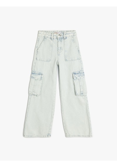 Koton Geniş Paça Cepli Kargo Kot Pantolon Lıght Indıgo 5skg40058ad Açık Mavi