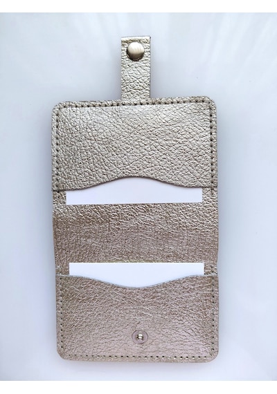Luna Luster Deri 6 Bölmeli Parlak Gold Baskı Minimalist Krem Kartlık & Cüzdan Drc74