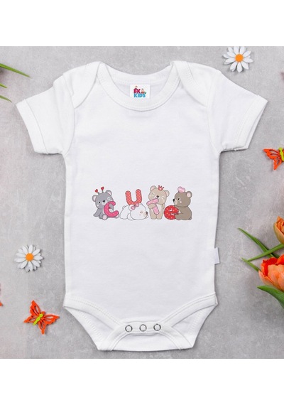 Bk Kids Cute Tasarımlı Beyaz Bebek Body Zıbın-2 Çok Renkli