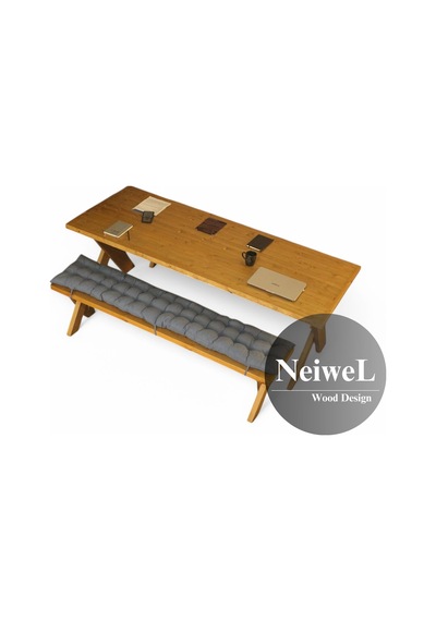 Neiwel Odes Doğal Ahşap Banklı Toplantı Masasıı x 120 x 300 Açık Ceviz