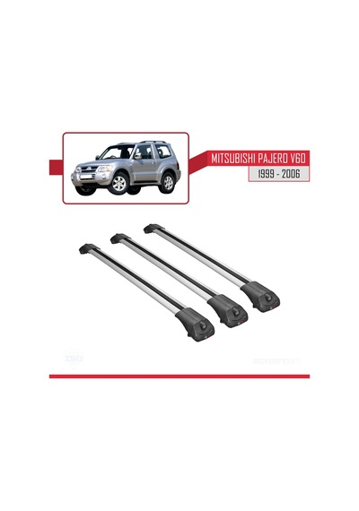 Mitsubishi Pajero V60 3 Kapı 1999-2006 Arası İle Uyumlu Ace-1 Ara Atkı Tavan Barı Gri 3 Adet Bar