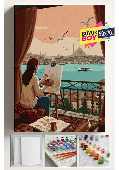 Sayılarla Boyama Seti Numaralı Tuval Fırça Boya Dahil Kasnaklı Set 50x70 Cm - İstanbul Çizen