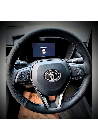 Dikişli Direksiyon Kılıfı Siyah Deri Noktalı Deri Mavi Dikişli Toyota Corolla İçin Mavi