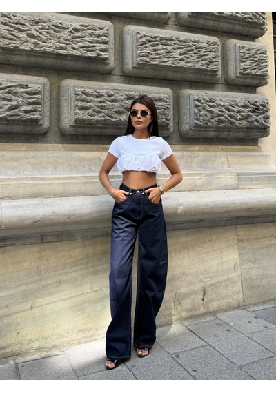 Out Of Standart Kadın Extra Wide Leg Yüksek Bel Geniş Paça Jean Pantolon Mavi