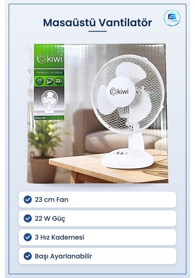 Masaüstü Vantilatör 23 Cm 22 W 3 Hız Ayarlı Beyaz Ofis Ev Serin T