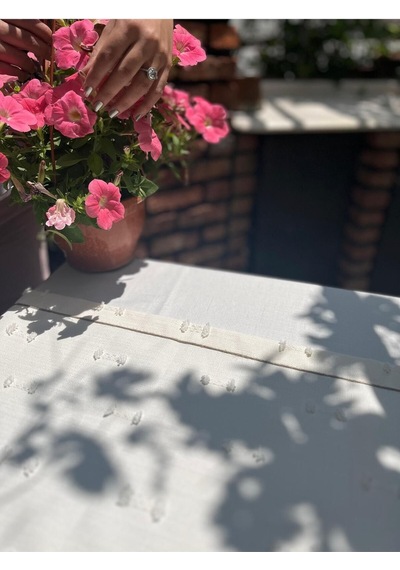 Diletto Ponpon Dokulu Hasır İp Detaylı Bohem Runner Beyaz