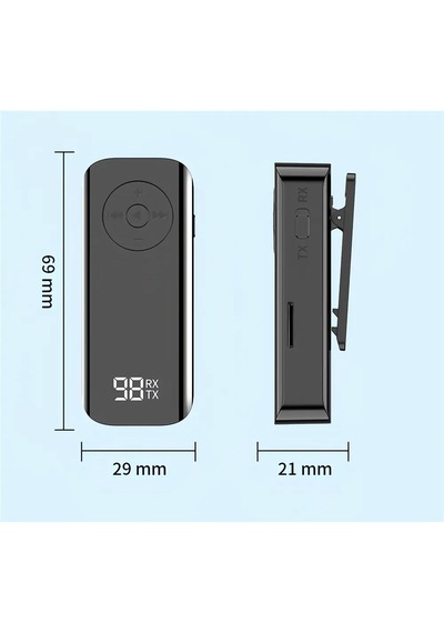 M06 Yaka Klipsli Bluetooth 5.3 Ses Alıcı Ve Verici Adaptör Transmitter Receiver Lcd Dijital Ekranlı & Micro Kart Destekli Tv Pc Araç 3.5mm Aux Rca Kablo