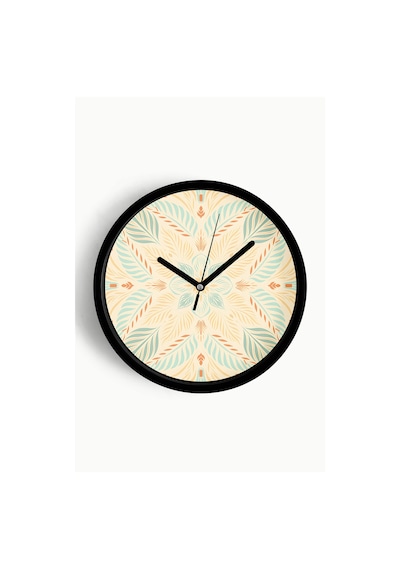 Vintage Tropikal Çiçek Ve Yaprak Tasarımlı Modern Duvar Saati - 25cm - Önü Camlı Siyah Kasa-jh0820 Siyah