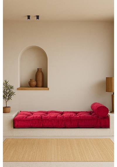 Sofa Buklet Kapitoneli Yer-sedir Minderi - Kırmızı Kırmızı