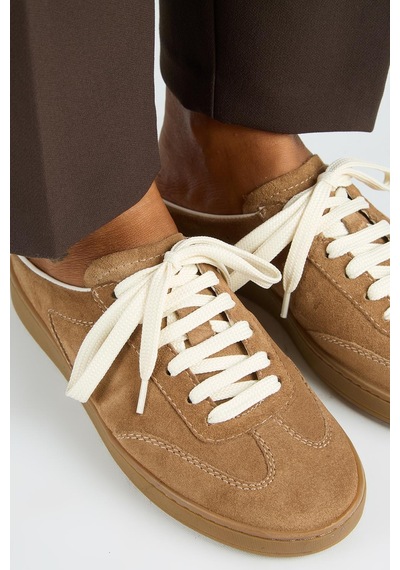 Manijero Krahe Barbella Kadın Hakiki Deri Bağcıklı Sabo Vizon Sneakers
