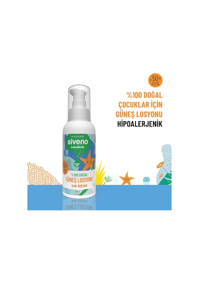 Siveno %100 Doğal Çocuk Güneş Losyonu Leke Karşıtı Nemlendirici Bitkisel Vegan UVA UVB SPF 50+ 100 ml