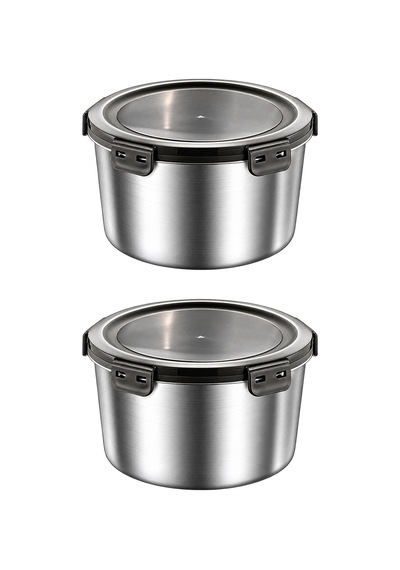 2 Adet 304 Çelik 600 Ml Yuvarlak Yemek Meyve Et Buzdolabı Beslenme Saklama Kabı Mt324-2 Gri
