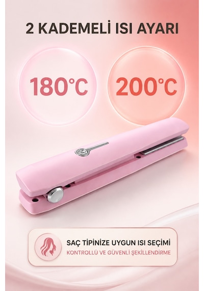 Şarjlı Kablosuz Saç Düzleştirici Seramik Plakalı İki Isı Ayarlı Usb-c Seyehat Tipi Taşınabilir Saç Ütüsü
