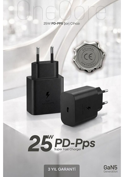 25w Usb-c Pd-pps Super Hız Şarj Adaptörü Siyah Kablosuz 3 Yıl li