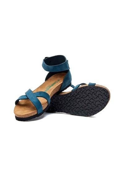 Comfortfusse Milano - Kadın Ortopedik Hakiki Deri Sandalet Lacivert Nubuk Deri