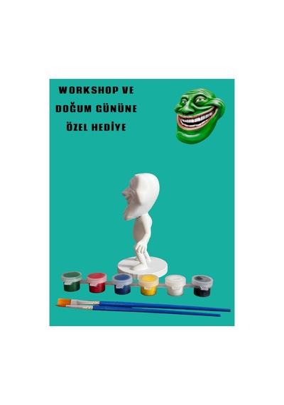 3d Troll Face Figür Boyama Seti - Kendin Boya Hobi Ve Etkinlik Seti - Akrilik Boya + 2 Fırça