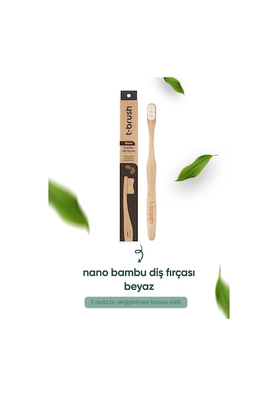 Tbrush Nano Doğal Bambu Vegan Diş Fırçası - Ultra Soft Beyaz Paslanmaz Çelik Dil Temizleyici
