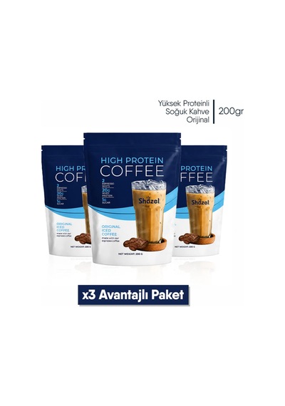 Shazel Yüksek Proteinli Soğuk Kahve Orijinal Aromalı Doypack 200 Gr 3 Adet 200 G