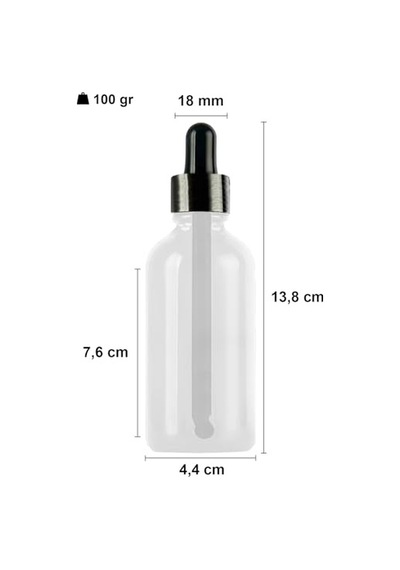100 Ml Metal Kapaklı Damlalık Dropper Şişesi Serum 100 Cc Cam Şişe 6 Adet Siyah Kapak, Şeffaf Diğer