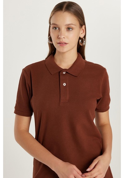 Tudors Erkek Slim Fit Dar Kesim Pamuklu Yumuşak Doku Nefes Alan Kumaş Kahverengi Polo Yaka Tişört-31623
