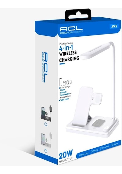 Acl 4 İn 1 Çok Fonksiyonlu Kablosuz Şarj Led Masa Lambası Beyaz Aw5