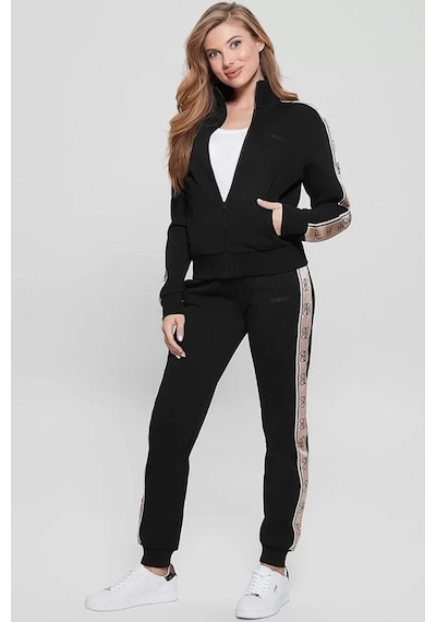 Guess Kadın Regular Fit Fermuarlı Dik Yaka Sweat Siyah