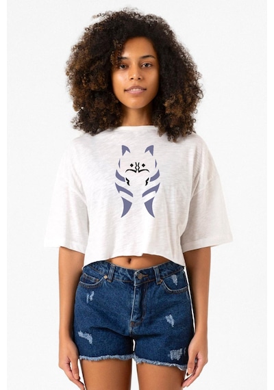 Ahsoka Tano Minimal Beyaz Kırçıllı Kadın Crop Tshirt Beyaz