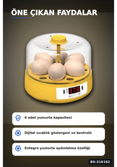 Kuluçka Makinesi 6 Yumurta Kapasiteli Otomatik Çevirmeli Ev Tipi Elektrikli Bx-316162