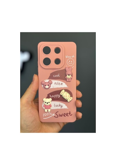 Fibaks Redmi Note 13 4G Uyumlu Kılıf Tasarımlı Desenli Kamera Korumalı Tavşan Pembe Yumuşak Silikon Kapak