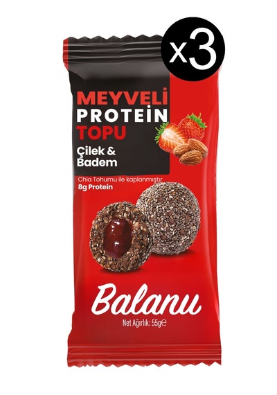 Meyveli Çilekli & Bademli Protein Topları 55gr X3 Adet