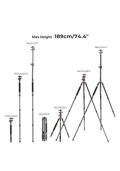 K&F Concept SA254T3 Profesyonel Deve Boynu Tripod 191 CM (T254A4+BH-28L)