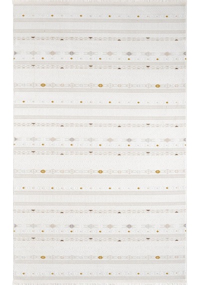 Beyaz Çok Renkli Etnik Şerit Desenli Modern Halı - Nd15502ms