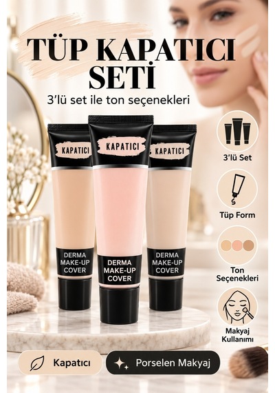 3 Lü Derma Porselen Makyaj Tüp Kapatıcı Seti Çok Renkli