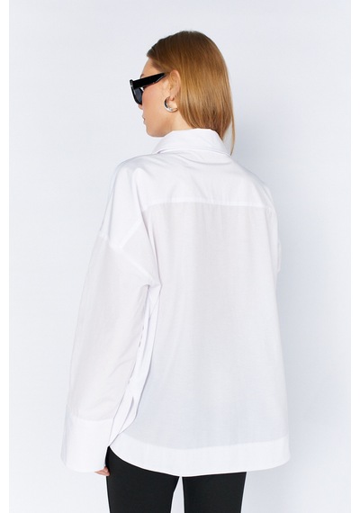 Manche Kol Detaylı Oversize Poplin Gömlek Mks1610113-1 - Beyaz