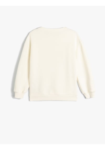 Koton Unicorn Sweatshirt Uzun Kollu Bisiklet Yaka Şardonlu Pamuklu Ekru 5wkg10229ak Ekru