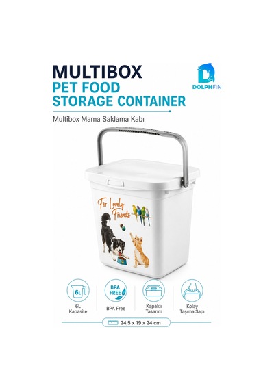 Multibox 6 L Kapaklı Kedi Köpek Mama Saklama Kabı Taşıma Saplı Bpa Free