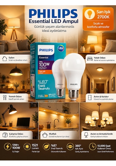 1 Adet 13w Sarı Işık 2700k E27 Duylu Kalın Duy Led Ampul